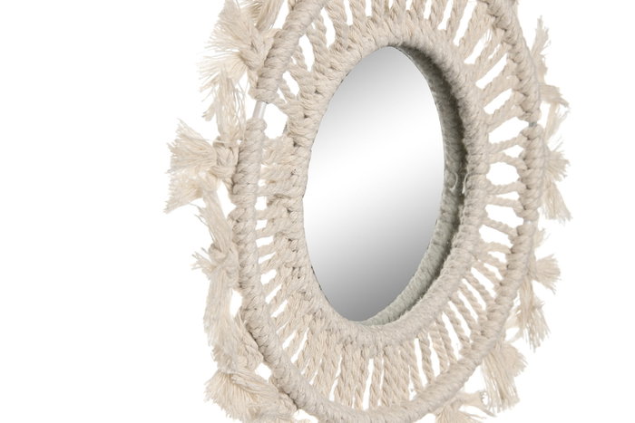 DKD Home Decor Set de 3 Espejos de Macramé y Cristal Blanco 20x20 cm