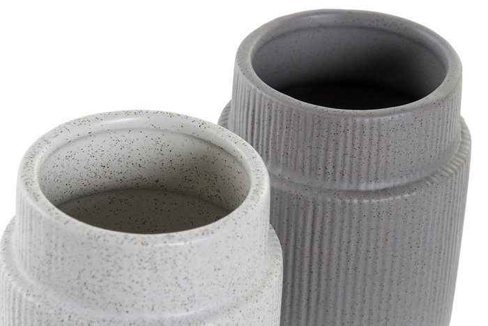 DKD Home Decor Vaso Scandi de Gres Colección Blanco y Gris Pro Design Gris Claro/Oscuro 8x10.5x8 cm - Set de 6 Unidades