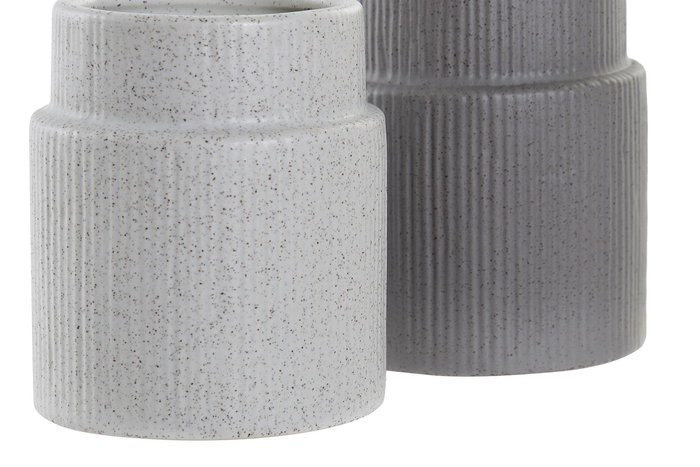 DKD Home Decor Vaso Scandi de Gres Colección Blanco y Gris Pro Design Gris Claro/Oscuro 8x10.5x8 cm - Set de 6 Unidades