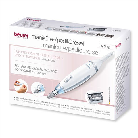 Beurer MP-62 Set de Manicura y Pedicura Profesional con Luz para Manos y Pies con 9 Accesorios y Velocidades Ajustables