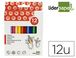 Liderpapel Lápices de Cera Caja de 12 Unidades Colores Surtidos Escolares Trazo Suave