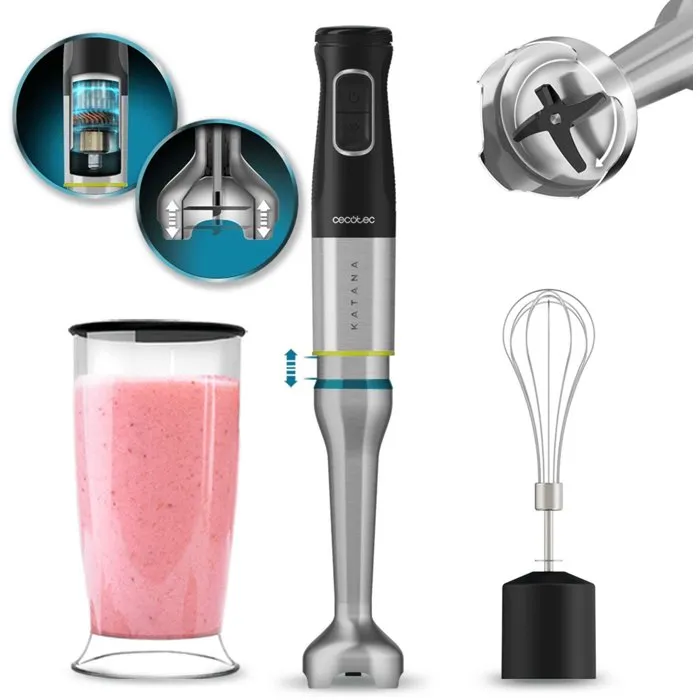 CECOTEC Katana 15 Cream B - Batidora de Mano 1500W, Recipiente de Vidrio 800ml, Diseño 4 Aspas, Color Negro CECOTEC Katana 15 Cream B - Batidora de Mano 1500W, Recipiente de Vidrio 800ml, Diseño 4 Aspas, Color Negro