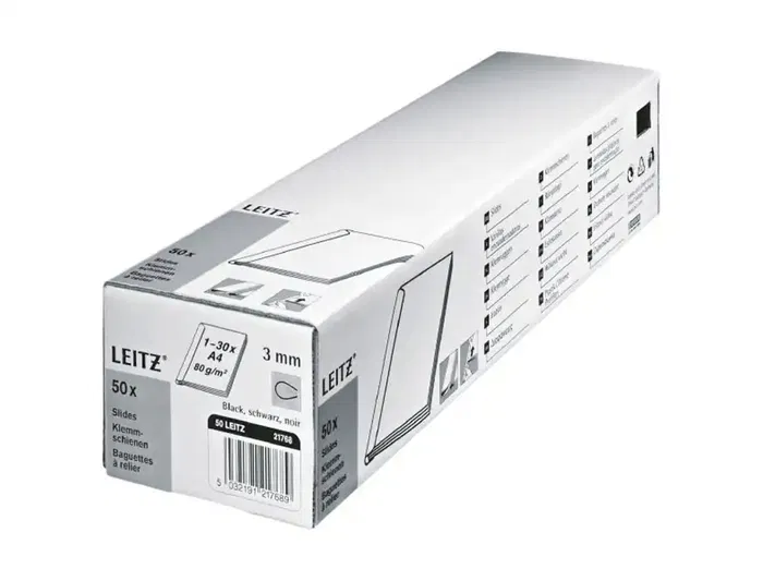 Leitz Lomera para encuadernar Din A4 Plástico 3 mm Capacidad 30 Hojas Pack de 50 Unidades