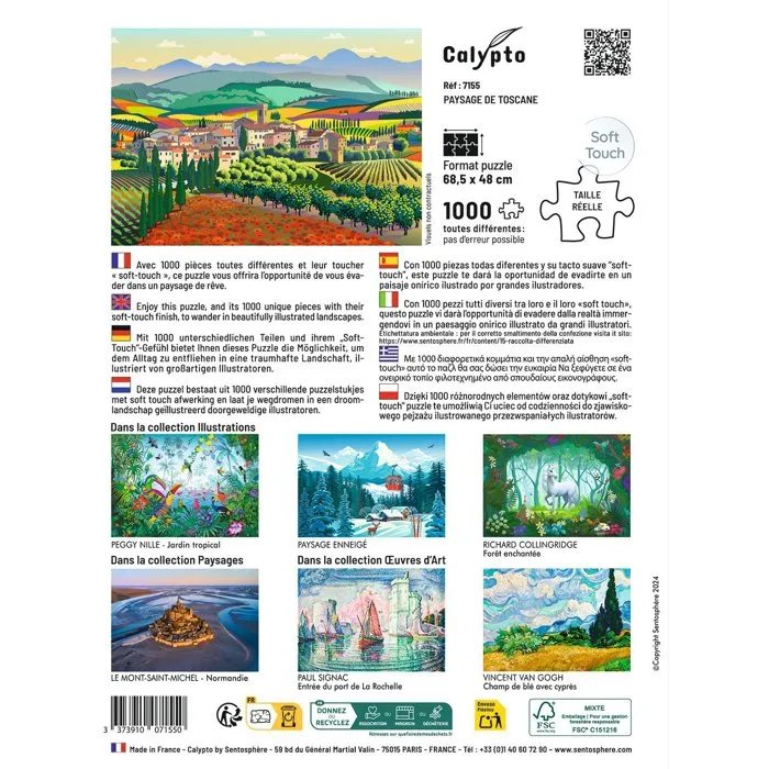 Sentosphere Rompecabezas Calypto - Ref. AAARX89360 - 1000 Piezas Paisaje Toscano - Acabado Suave y Sedoso - Para Mayores de 9 Años