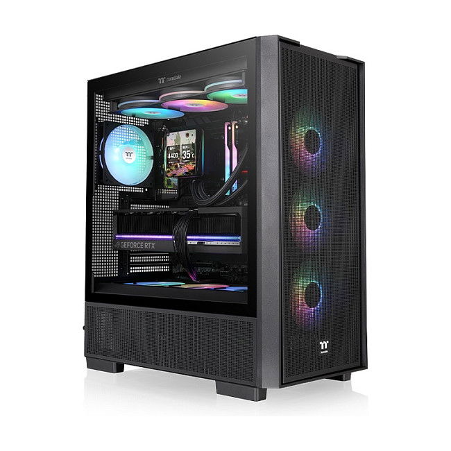 Thermaltake S380 TG ARGB - Torre Media ATX para PC Gaming, Cristal Templado, Color Negro, Factor de Forma ATX, EATX, micro-ATX, Mini-ITX, Gestión de Cables, 7 Ranuras, 2 Bahías 3.5"