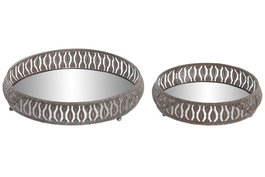 DKD Home Decor Set de 2 Bandejas de Metal y Espejo Envejecido