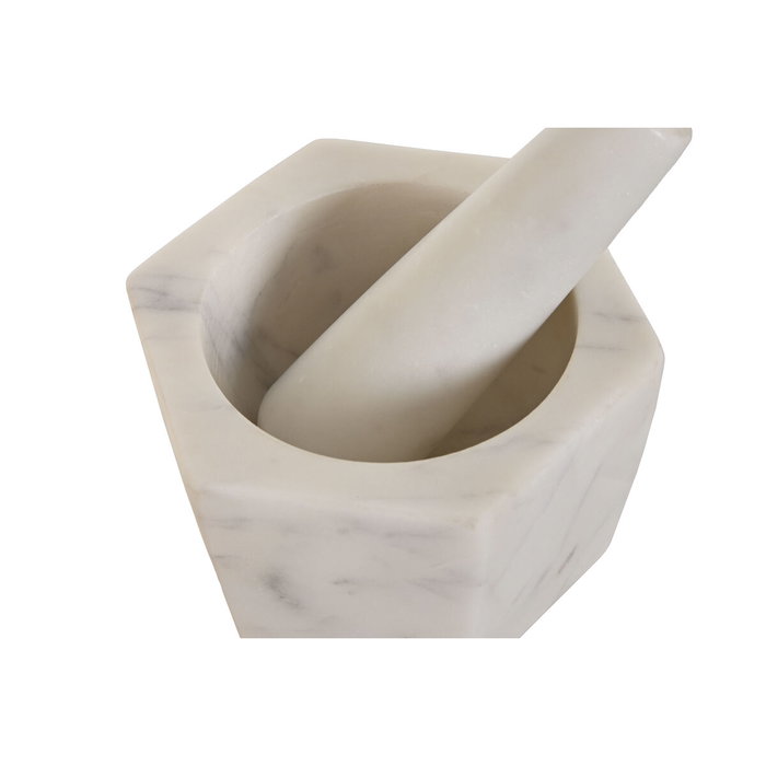 DKD Home Decor Mortero de Mármol Hexagonal Blanco Natural
