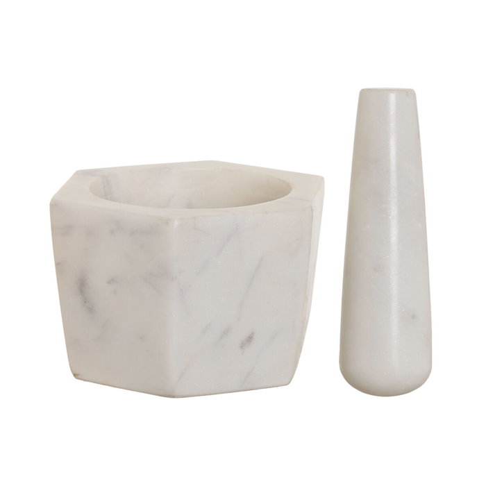 DKD Home Decor Mortero de Mármol Hexagonal Blanco Natural