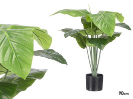 Ibergarden Maceta de Plástico con 9 Hojas en Punta Ancha, Verde/Negro - 60x90x60 cm (Maceta 17x17x14.5 cm) (Set de 4)