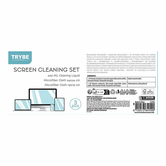 Trybe Kit de limpieza de pantallas en spray con 2 bayetas, 200 ml Trybe Kit de limpieza de pantallas en spray con 2 bayetas, 200 ml