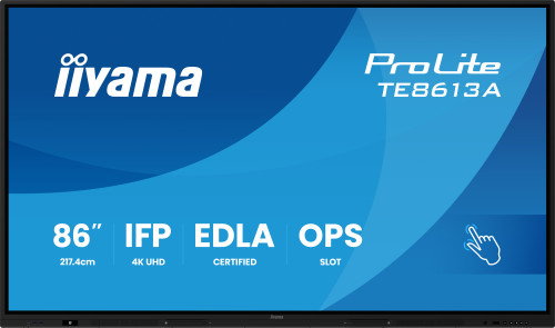 IIYAMA TE8613A-B2AG Pantalla táctil profesional de 86" 4K UHD con Android 14, 8 núcleos, 8GB RAM, 128GB, 40 toques, WiFi 6, Bluetooth 5.0, altavoces 60W