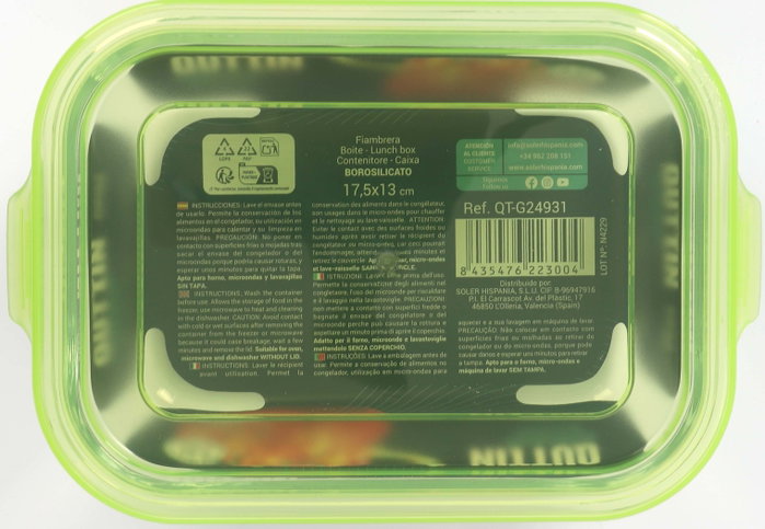 Quttin Fiambrera Rectangular con Tapa Verde (6 Unidades) Quttin Fiambrera Rectangular con Tapa Verde (6 Unidades)