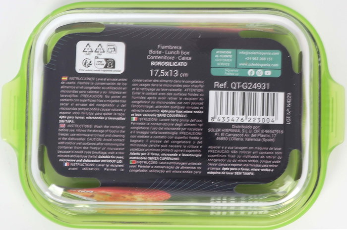 Quttin Fiambrera Rectangular con Tapa Verde (6 Unidades)