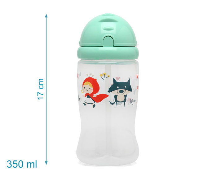 KioKids Botella Infantil con Pajita 350 ml Verde +6 meses Colección Vuelta al Cole