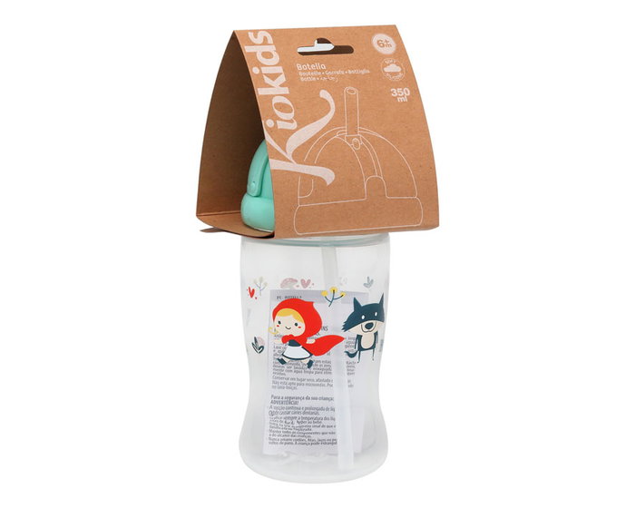 KioKids Botella Infantil con Pajita 350 ml Verde +6 meses Colección Vuelta al Cole