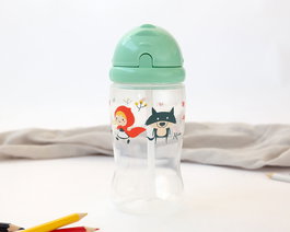 KioKids Botella Infantil con Pajita 350 ml Verde +6 meses Colección Vuelta al Cole