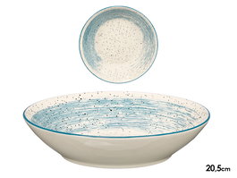 Vessia Plato Hondo Patinado Azul y Blanco, Cerámica (Porcelana), Diámetro 20.5 cm (Set de 36)