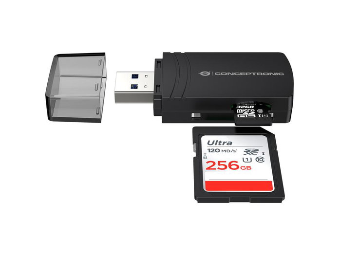 Conceptronic Lector Tarjetas USB 3.0 BIAN06B SD SDHC SDXC Micro SD T-Flash Negro 5 Gbps 2 TB