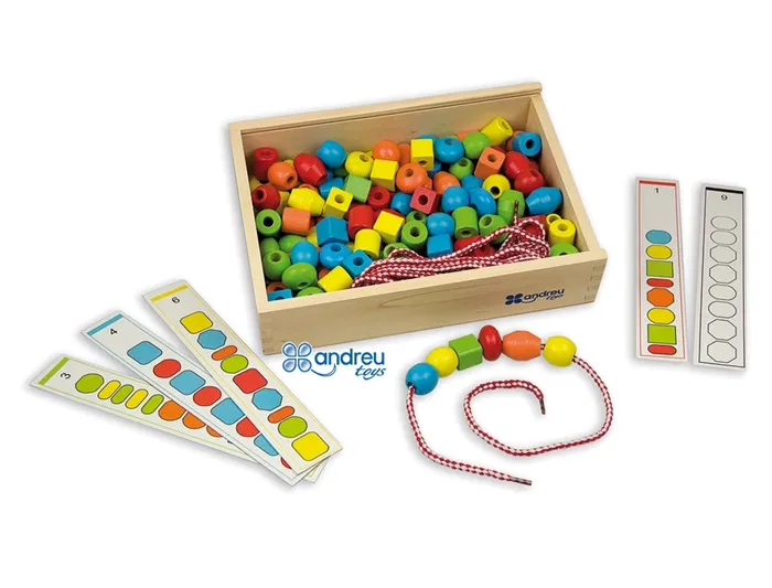 Andreutoys Juego para Ensartar Formas Didácticas, 150 Piezas Surtidas con 10 Cordones y 10 Plantillas