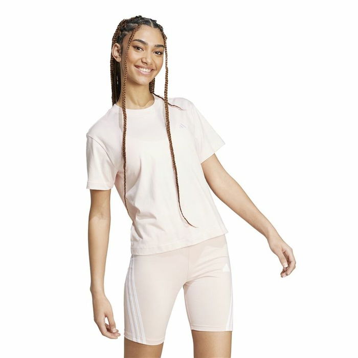 Camiseta de Manga Corta Mujer Adidas Essentials Small Logo Beige Rosa