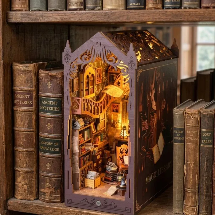 Creanook Book Nook - Kit de bricolaje para construir un sujetalibros en 3D - Librería mágica - 11 x 18 x 26 cm