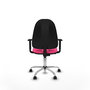 Silla de oficina Algarra con mecanismo Contacto permanente básico tapizada con Similpiel color Rosa. Equipada con Base cromada, Brazos 1D y Ruedas de parqué