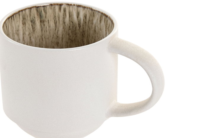 DKD Home Decor Taza Horeca Beige Blanco Gres Esmaltado 390ml Apto Microondas Lavavajillas (6 Unidades) 13x9x9 cm
