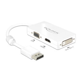DeLOCK Adaptador DisplayPort a VGA, HDMI y DVI, Blanco