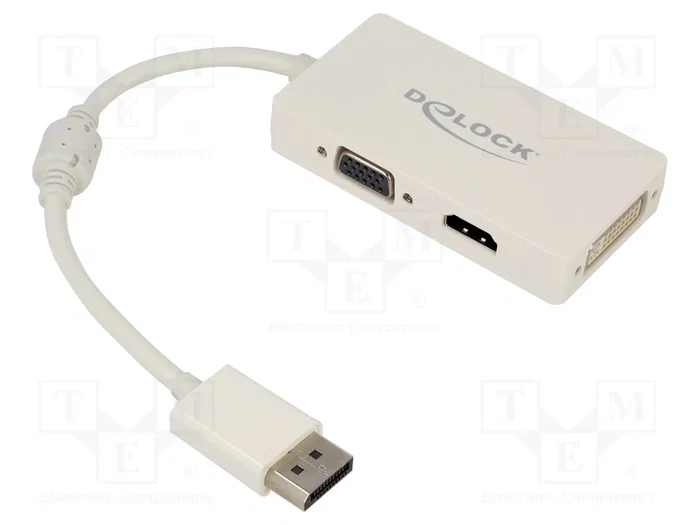 DeLOCK Adaptador DisplayPort a VGA, HDMI y DVI, 0,16 m, Blanco