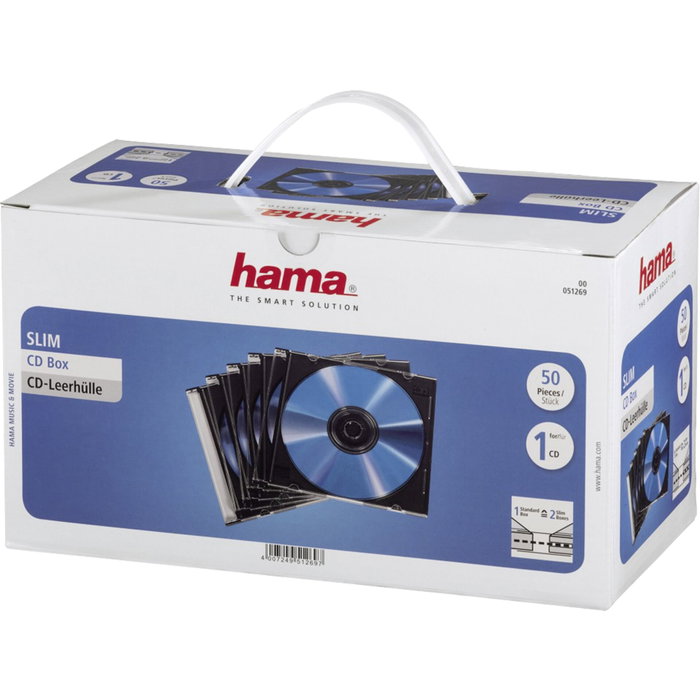 Hama SlimLine Cajas para CD, Pack de 50 unidades, Transparente/Negro