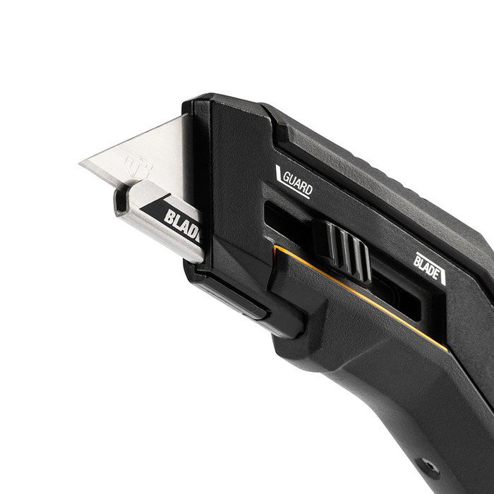 Toughbuilt Cúter de Hoja Fija con Protector Deslizante - 5 Hojas Incluidas, Mango Ergonómico Triple Inyección, Compatible con Cuchillas Trapezoidales Estándar