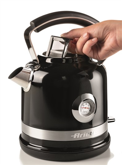 Ariete Hervidor Eléctrico 2854/02 Moderna, 1.7 Litros, Acero Inoxidable, Negro con Termómetro Visible