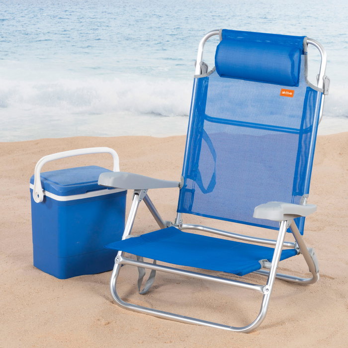 Aktive Silla de playa plegable y reclinable 8 posiciones azul con cojín y asas