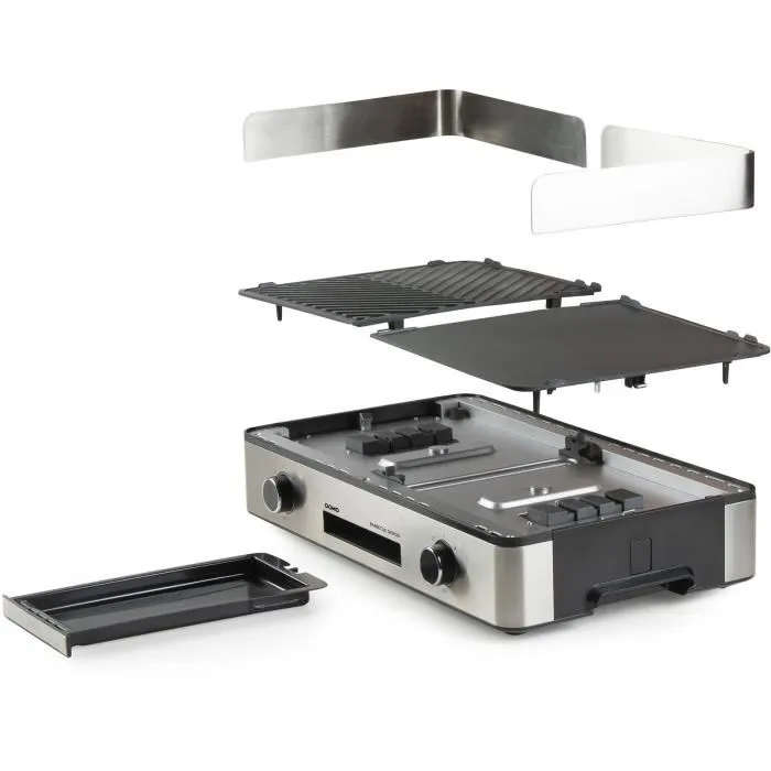 Domo DO9259G Barbacoa de sobremesa con 2 zonas de cocción y termostato regulable - 2400 W