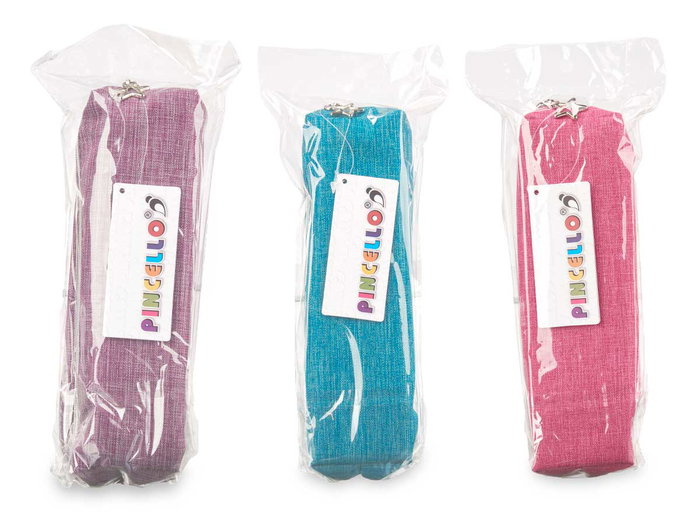Pincello Estuche Pequeño Tela Saco Surtidos 20 cm x 4 cm x 6 cm (Verde, Rosa, Morado) (Set de 24)