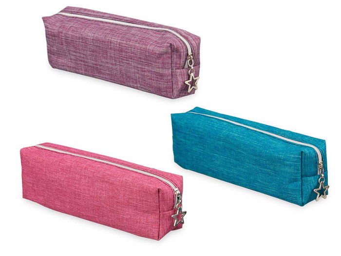 Pincello Estuche Pequeño Tela Saco Surtidos 20 cm x 4 cm x 6 cm (Verde, Rosa, Morado) (Set de 24)
