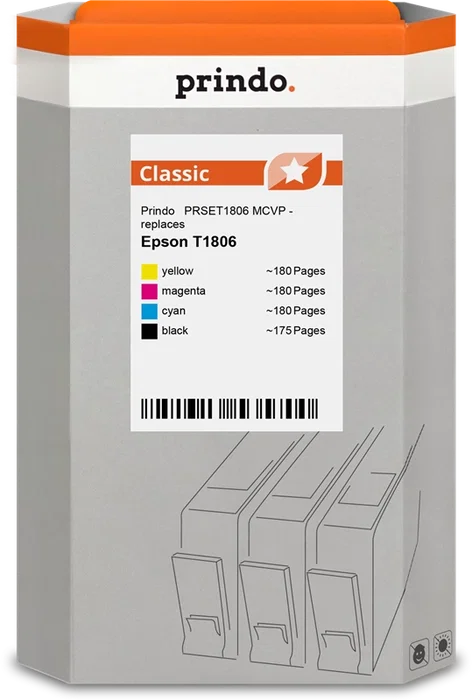 Prindo Classic Multipack Negro, Cian, Magenta y Amarillo para Epson 18 Prindo Classic Multipack Negro, Cian, Magenta y Amarillo para Epson 18