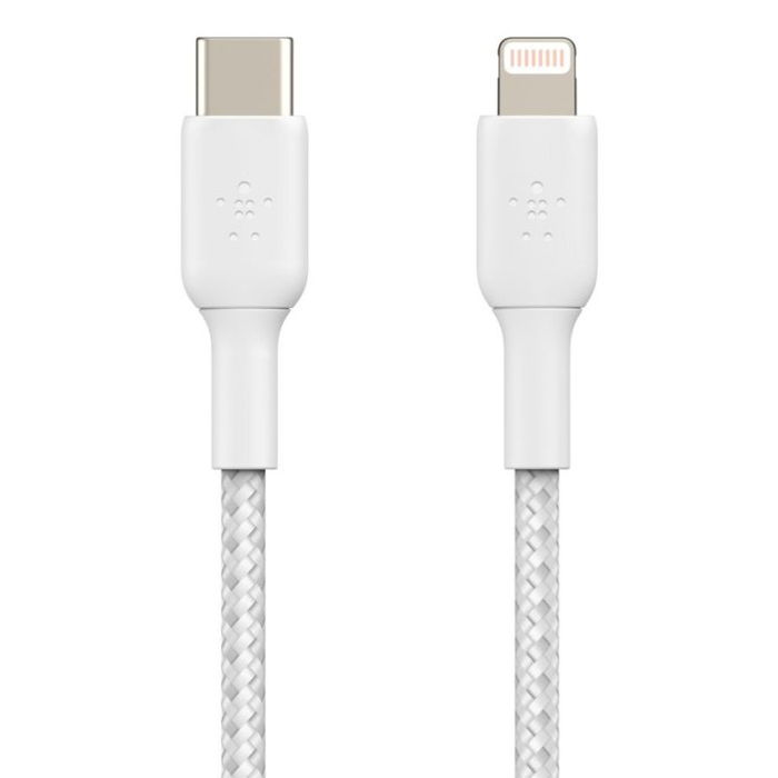 Belkin Cable USB-C a Lightning MFi CAA004BT2MWH 2m Trenzado - Blanco - Compatible con iPhone, iPad Belkin Cable USB-C a Lightning MFi CAA004BT2MWH 2m Trenzado - Blanco - Compatible con iPhone, iPad