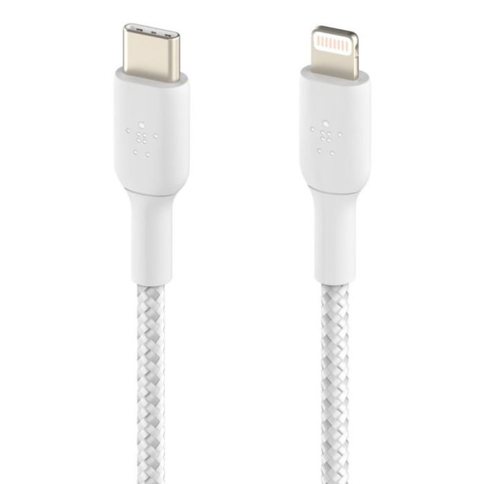 Belkin Cable USB-C a Lightning MFi CAA004BT2MWH 2m Trenzado - Blanco - Compatible con iPhone, iPad Belkin Cable USB-C a Lightning MFi CAA004BT2MWH 2m Trenzado - Blanco - Compatible con iPhone, iPad
