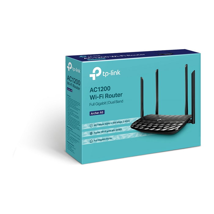TP-Link Archer A6 Router Inalámbrico Wi-Fi 5 AC1200 Doble Banda, 5 Puertos Gigabit Ethernet, 5 Antenas, Negro TP-Link Archer A6 Router Inalámbrico Wi-Fi 5 AC1200 Doble Banda, 5 Puertos Gigabit Ethernet, 5 Antenas, Negro