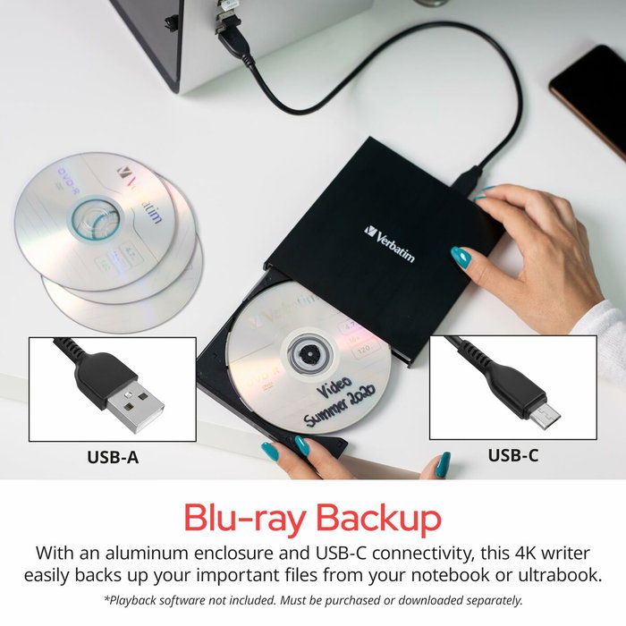 Verbatim Grabador Slimline Blu-ray Externo USB-C Ultra HD 4K