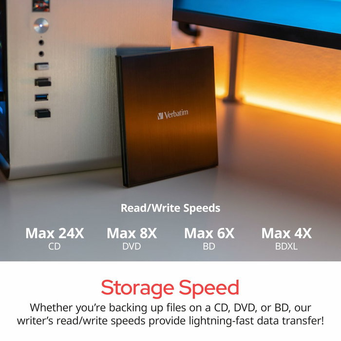 Verbatim Grabador Slimline Blu-ray Externo USB-C Ultra HD 4K