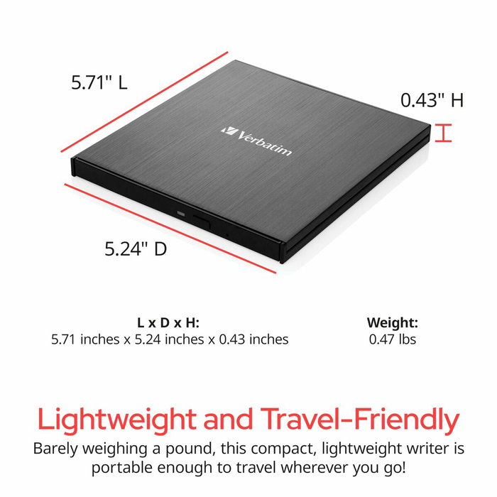 Verbatim Grabador Slimline Blu-ray Externo USB-C Ultra HD 4K