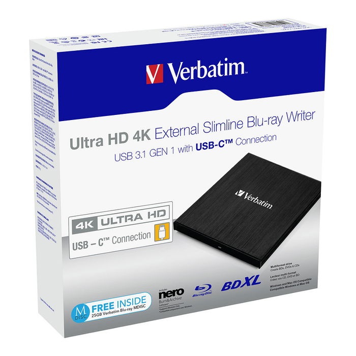 Verbatim Slimline USB3.1 Typ C 4K Blu-ray Brenner Externo Retail