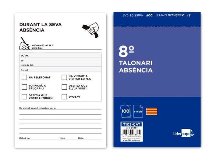 Liderpapel T103 Talonario Ausentes Octavo Original Texto en Catalan Liderpapel T103 Talonario Ausentes Octavo Original Texto en Catalan
