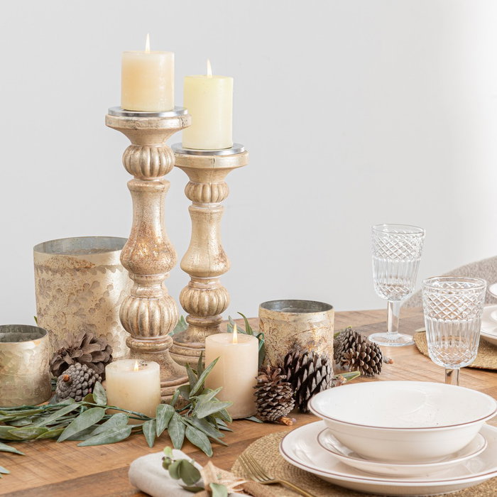 Portavelas Blanco Óxido Cristal 13 X 13 X 31 cm