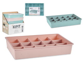 Kipit Organizador de Cajón con 15 Huecos Surtidos, Rosa y Verde, Plástico, 33 x 49 x 9 cm (Set de 6)
