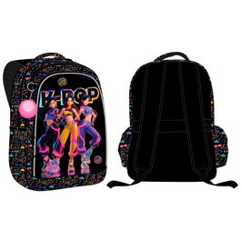 Mochila KPop con llavero pompón y pines metal 43cm