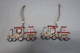 DKD Home Decor Colgante Navidad Tren Tradicional Natural Rojo MDF Cuerda 12 x 5.5 x 0.5 cm (24 Unidades)