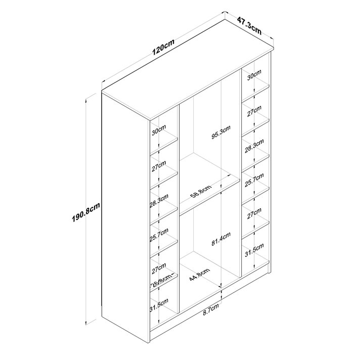 Hanah Home Armario BA116 - 2247 Nogal y Blanco 120x190.8x47.3 cm
